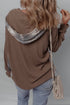 Waffle Knit Plaid Patchwork Button Front Drawstring Hood Drop Shoulder Shacket